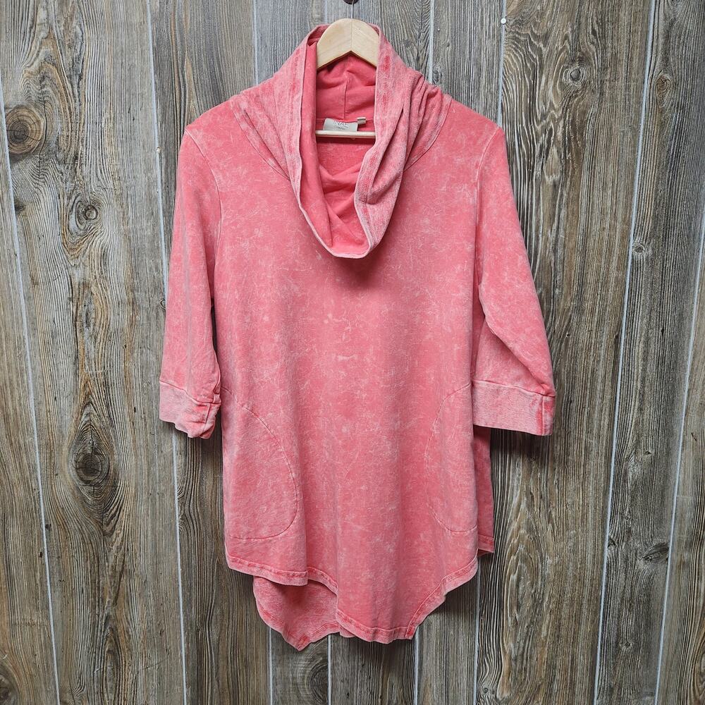 INAE Collection Cowel Neck Pullover Womens Terry Large Pink Lagenlook Burnout